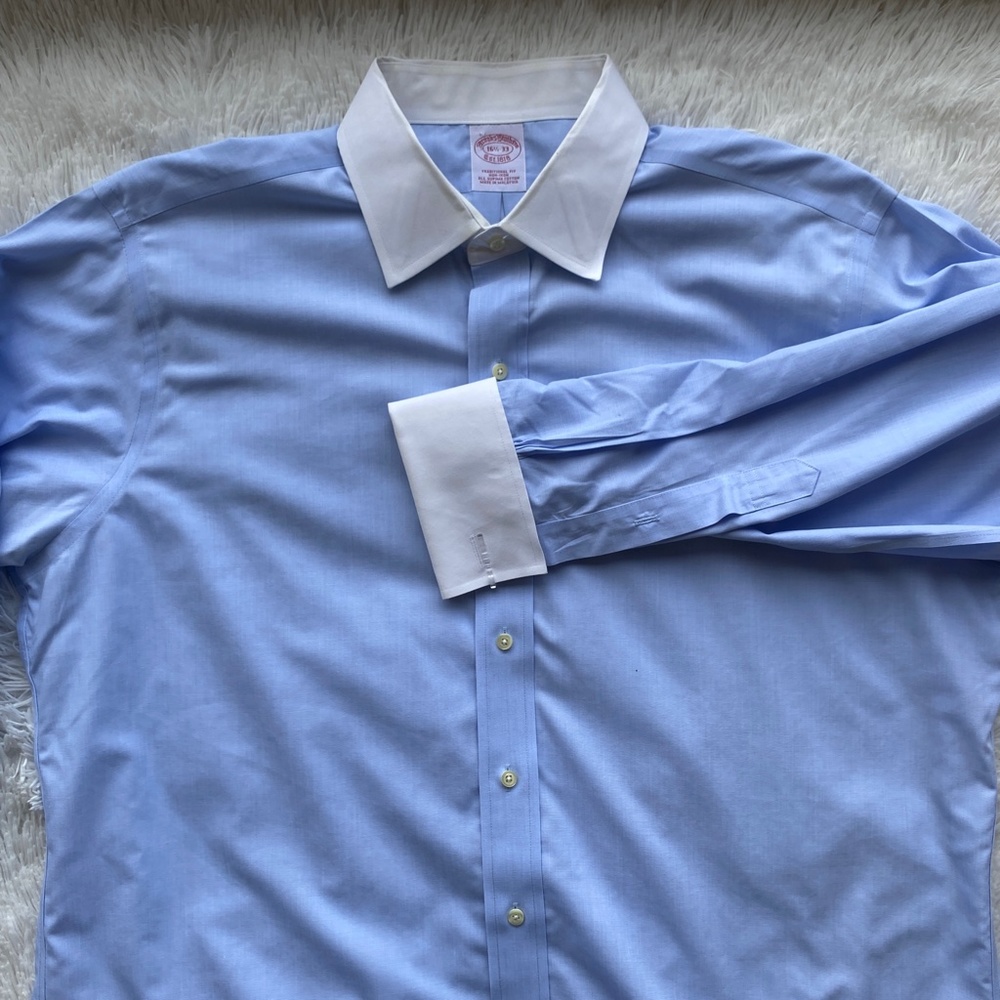 BROOKS BROTHERS Traditional Fit French Cuff Blue Original Polo Shirt 16.5-33